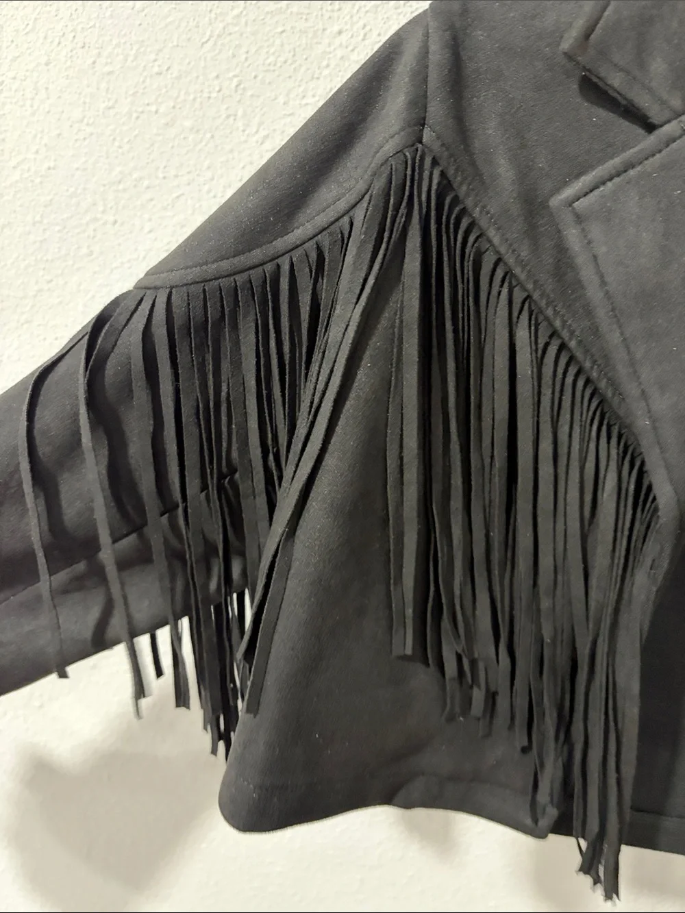 Francesca's Collections Black Fringe Cropped Jacket